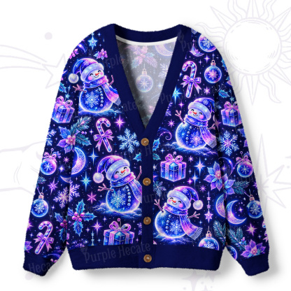 Purplehecate Starlit Snowman Christmas Story Ugly Cardigan Sweaters