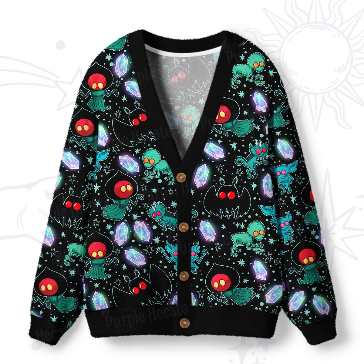 Purplehecate Dark Galaxy Creepy Mothman Ugly Cardigan Sweaters