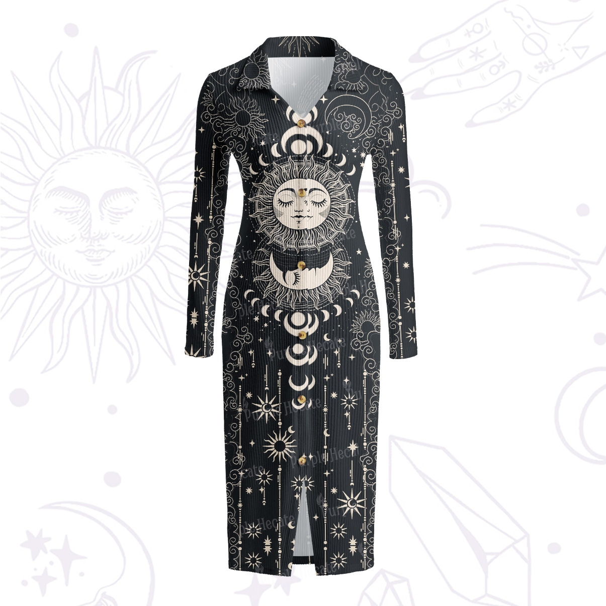 Purplehecate Lunar Eclipse Ribbed Knit Midi Dress