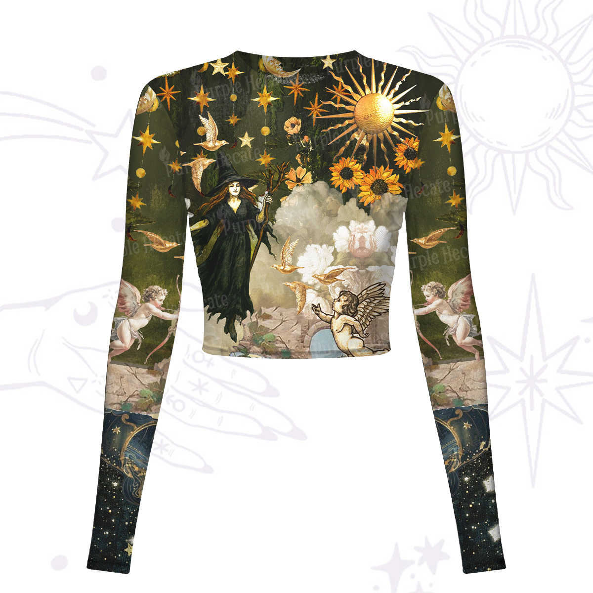 Purplehecate Garden of the Celestial Witch Mesh Long Sleeve Crop Top