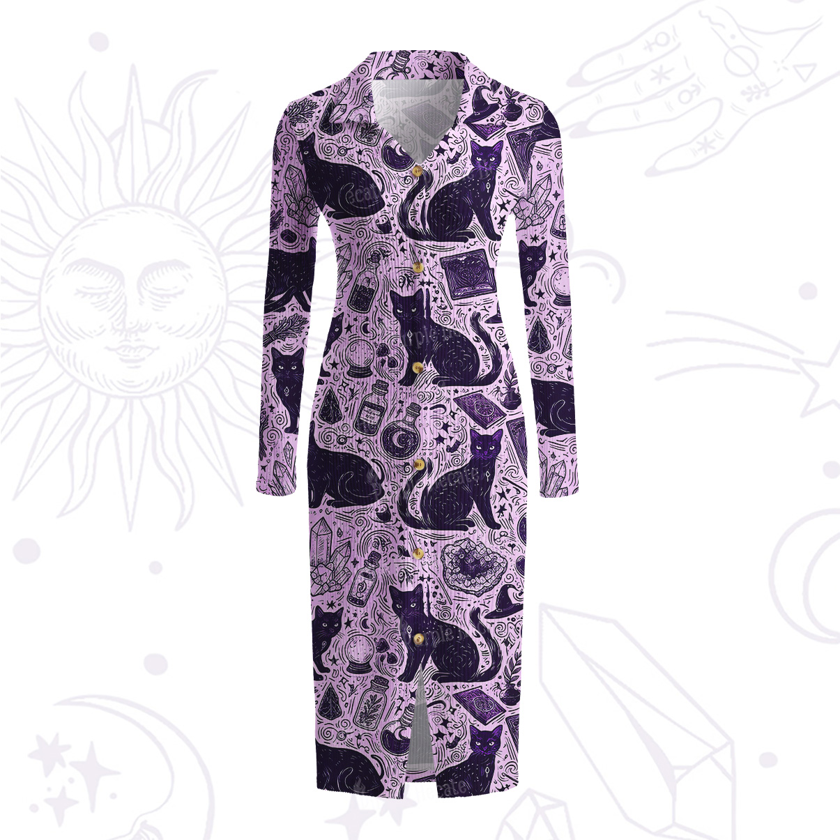 Purplehecate Midnight Black Cat Witch Potion Ribbed Knit Dress