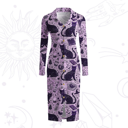 Purplehecate Midnight Black Cat Witch Potion Ribbed Knit Dress
