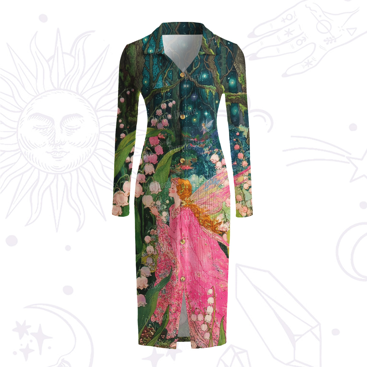 Purplehecate Mystic Secret Lily Fairy Forest Ribbed Knit Dress