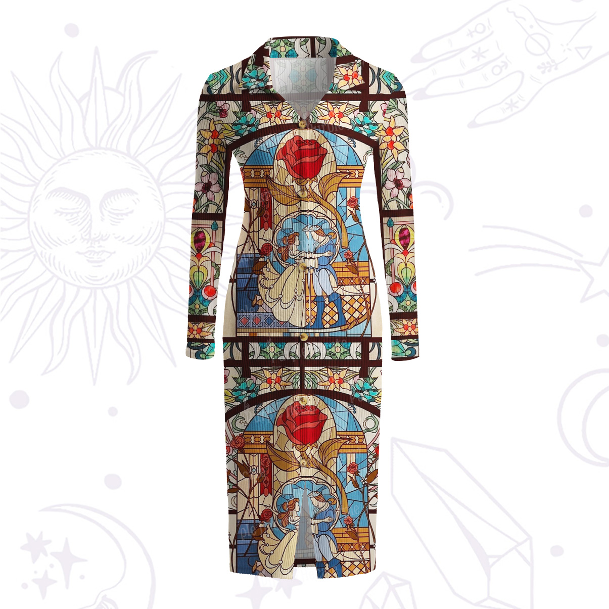 Purplehecate Stained Glass Rose Romance Ribbed Knit Dress