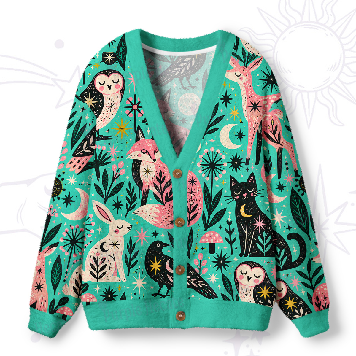 Purplehecate Moonlit Woodland Friends Ugly Cardigan Sweaters