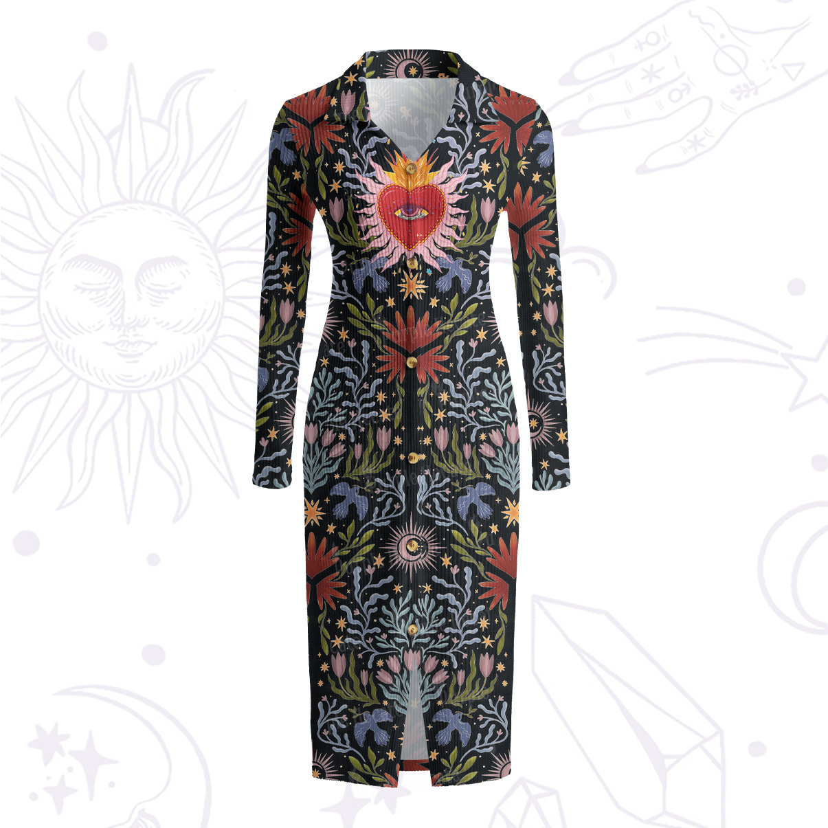 Purplehecate Sacred Flame Heart Ribbed Knit Dress