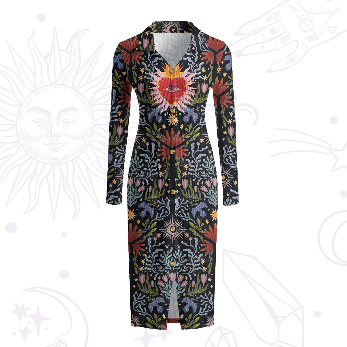 Purplehecate Sacred Flame Heart Ribbed Knit Dress