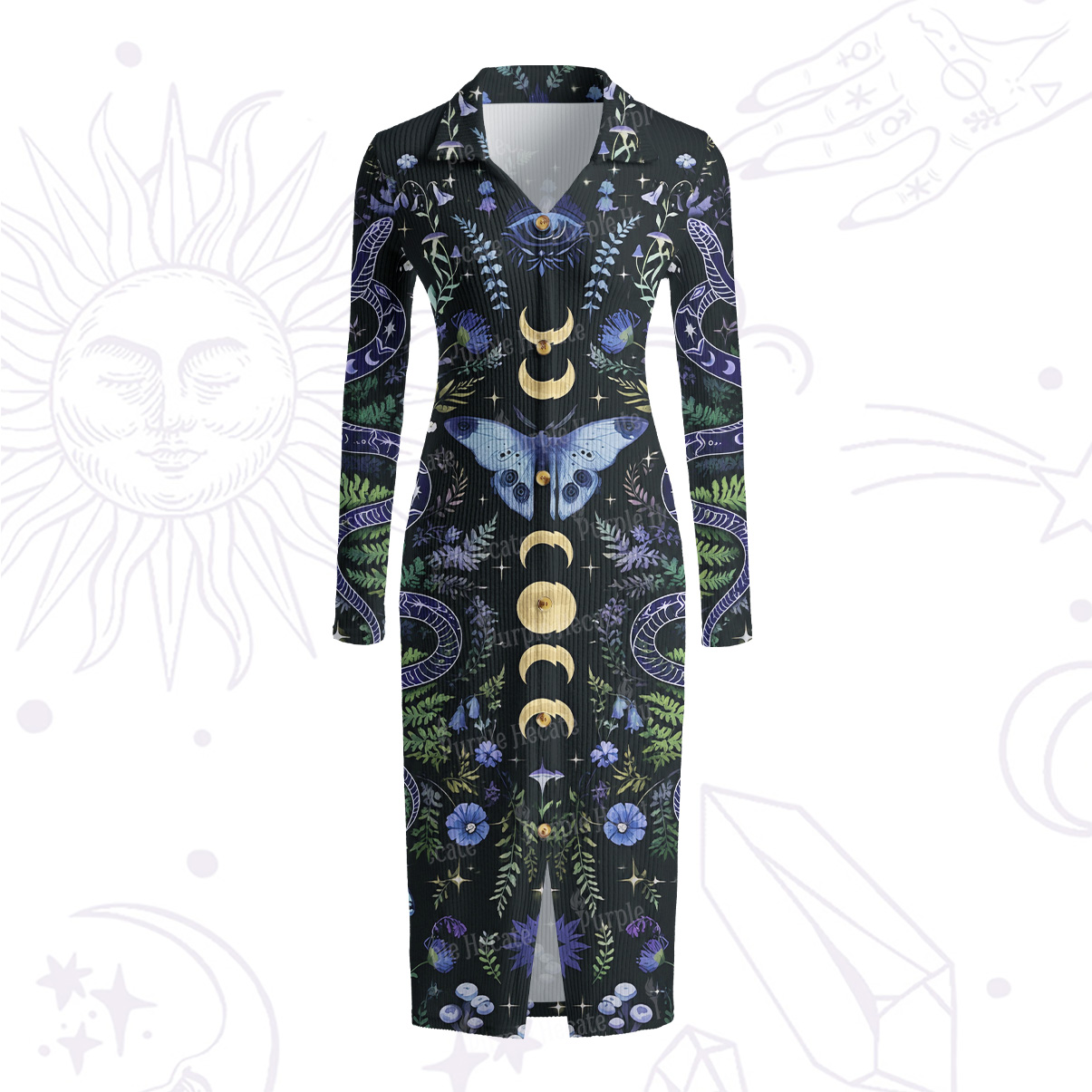 Purplehecate Moon Moth Witchery Ribbed Knit Dress