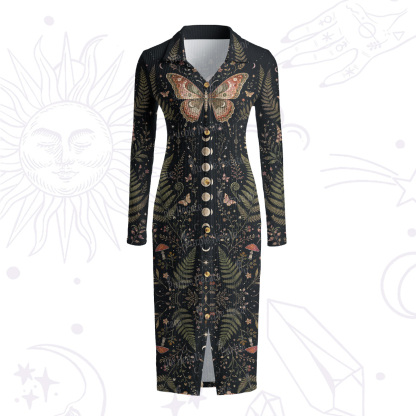 Purplehecate Moon Moth in the Enchanted Forest Ribbed Knit Dress