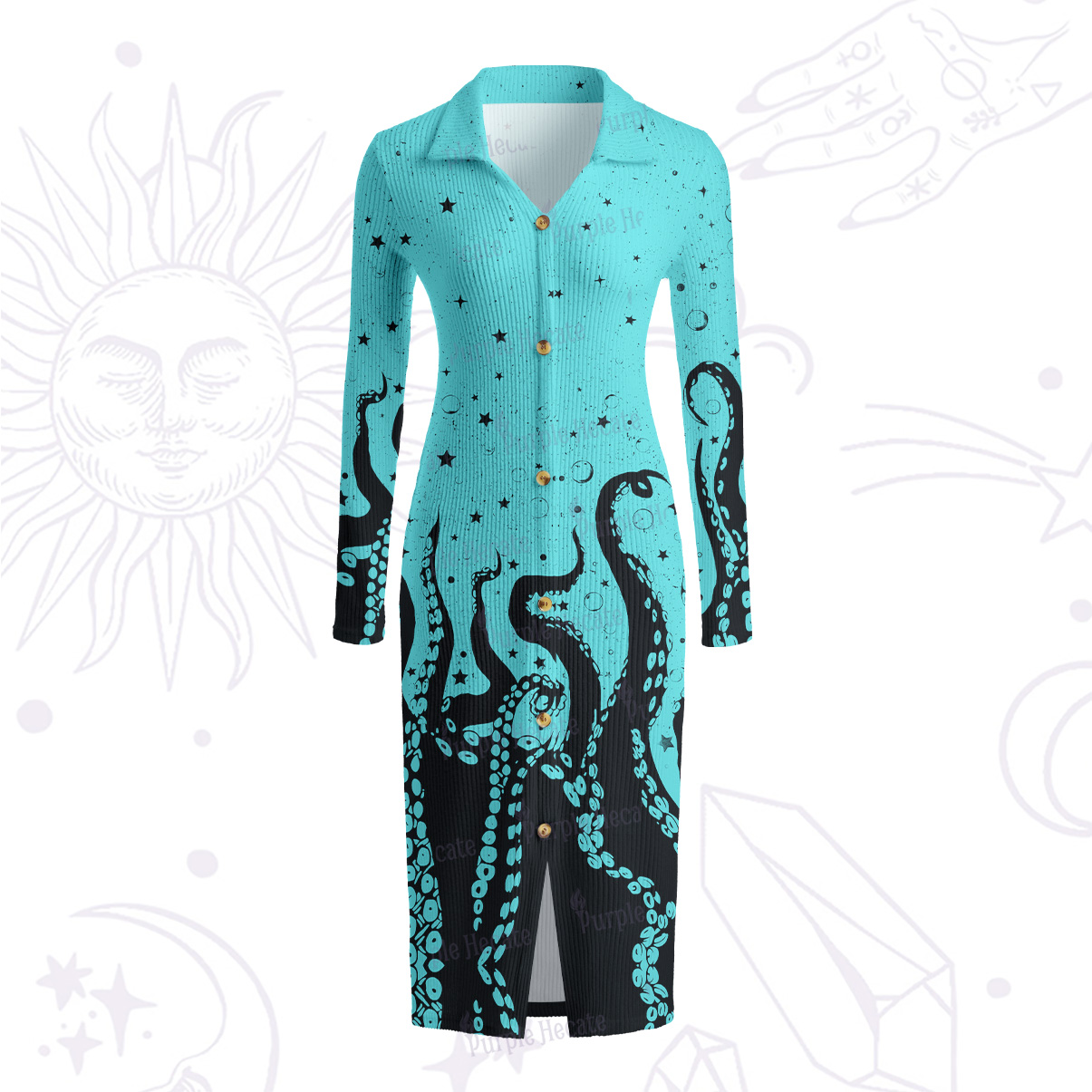 Purplehecate Tentacles of the Deep Ribbed Knit Dress