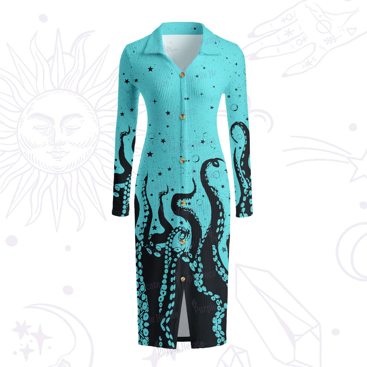 Purplehecate Tentacles of the Deep Ribbed Knit Dress