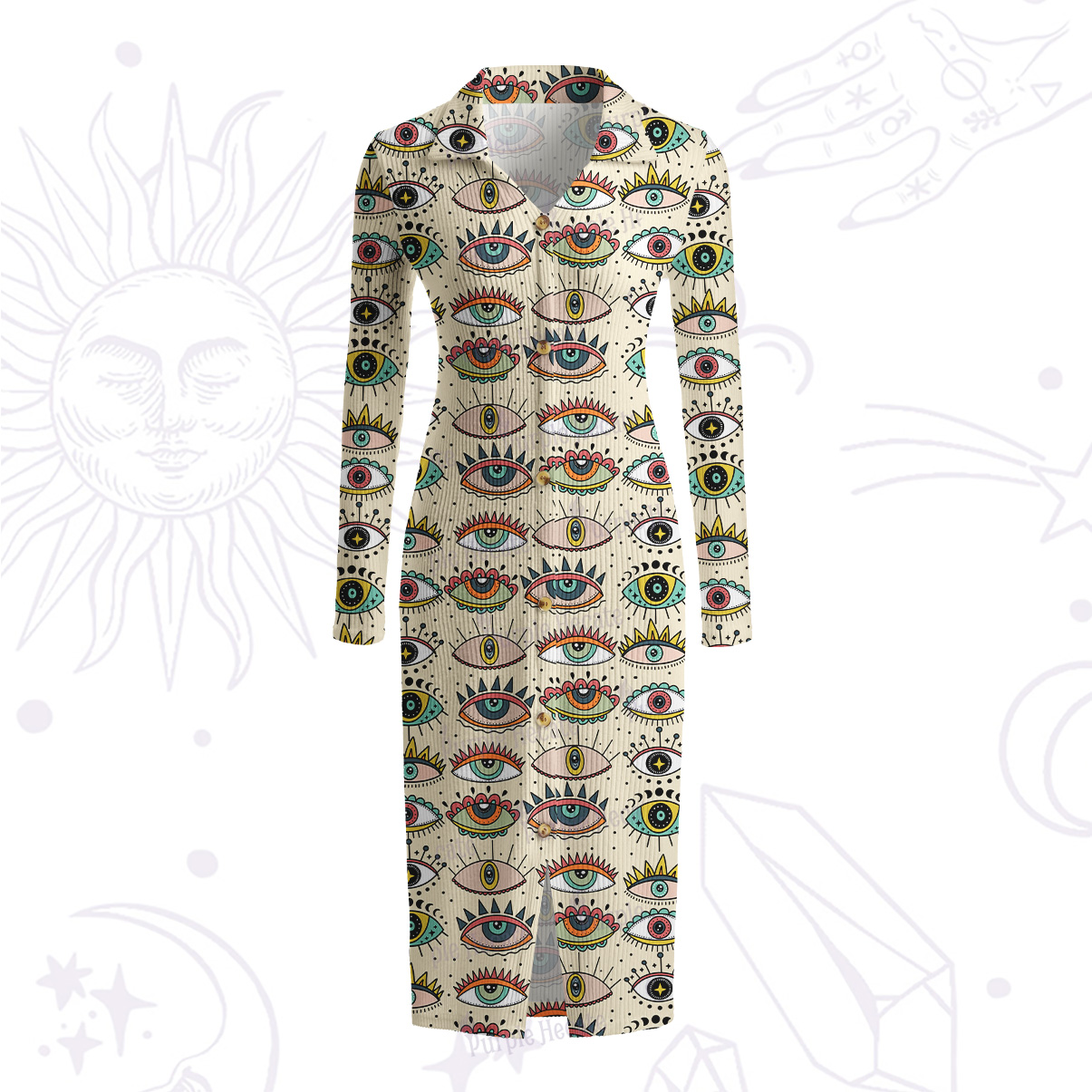 Purplehecate Evil Eye Pattern Ribbed Knit Dress