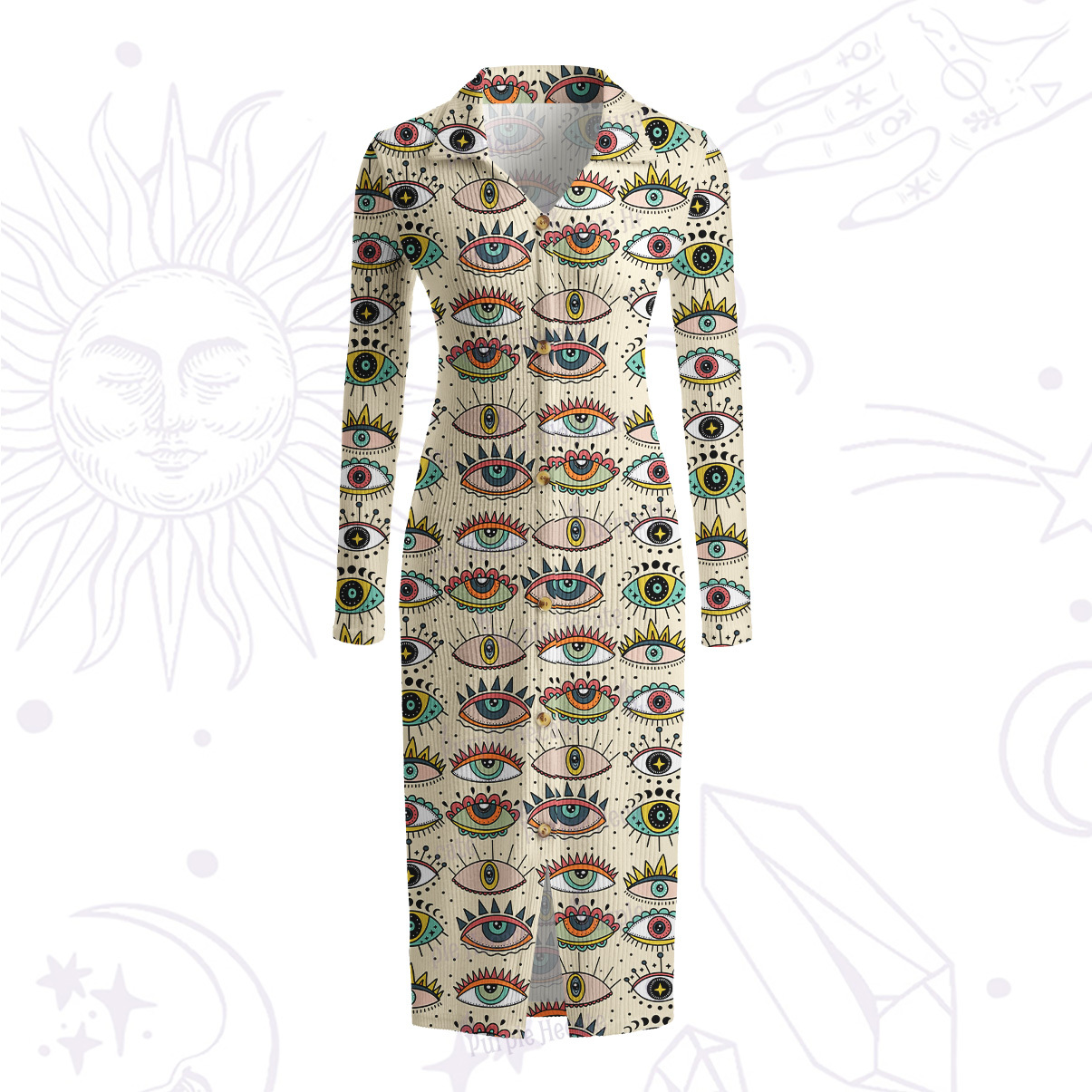 Purplehecate Evil Eye Pattern Ribbed Knit Dress