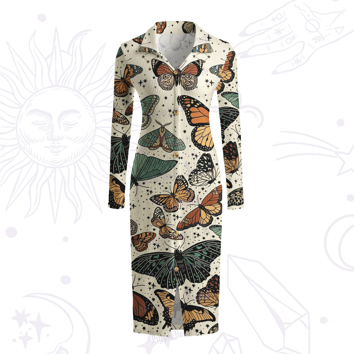 Purplehecate Mystic Vintage Butterfly Ribbed Knit Dress