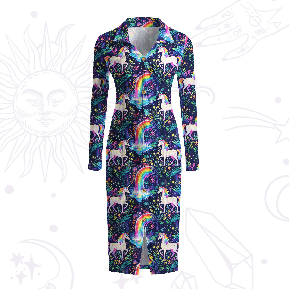 Purplehecate Rainbow Forest Unicorn Magic Ribbed Knit Dress