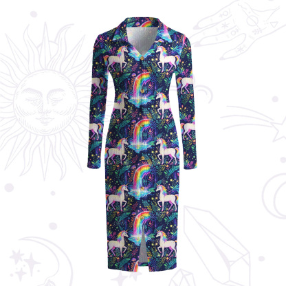Purplehecate Rainbow Forest Unicorn Magic Ribbed Knit Dress