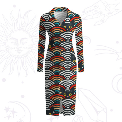 Purplehecate Rainbow Black Cat Waves Ribbed Knit Dress