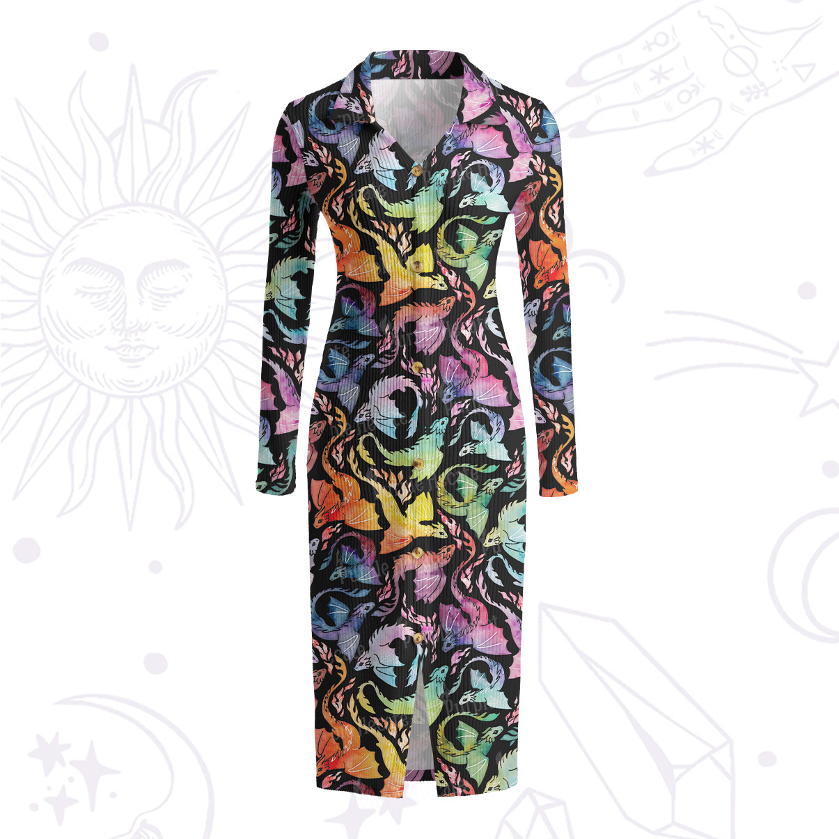 Purplehecate Rainbow Dragon Fire Ribbed Knit Dress
