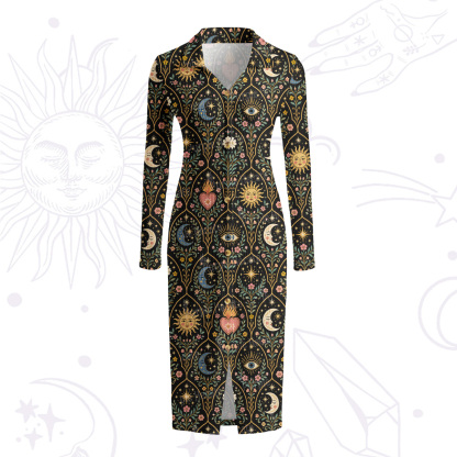 Purplehecate Mystic Sun Moon Hearts Ribbed Knit Dress