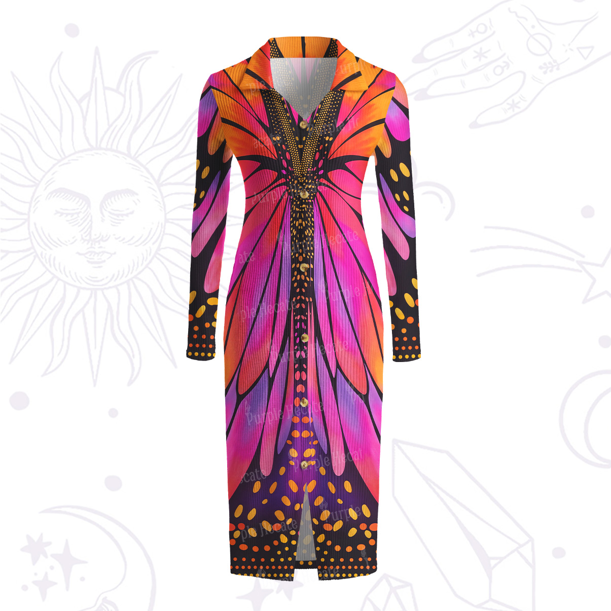 Purplehecate Butterfly Wings Ribbed Knit Dress