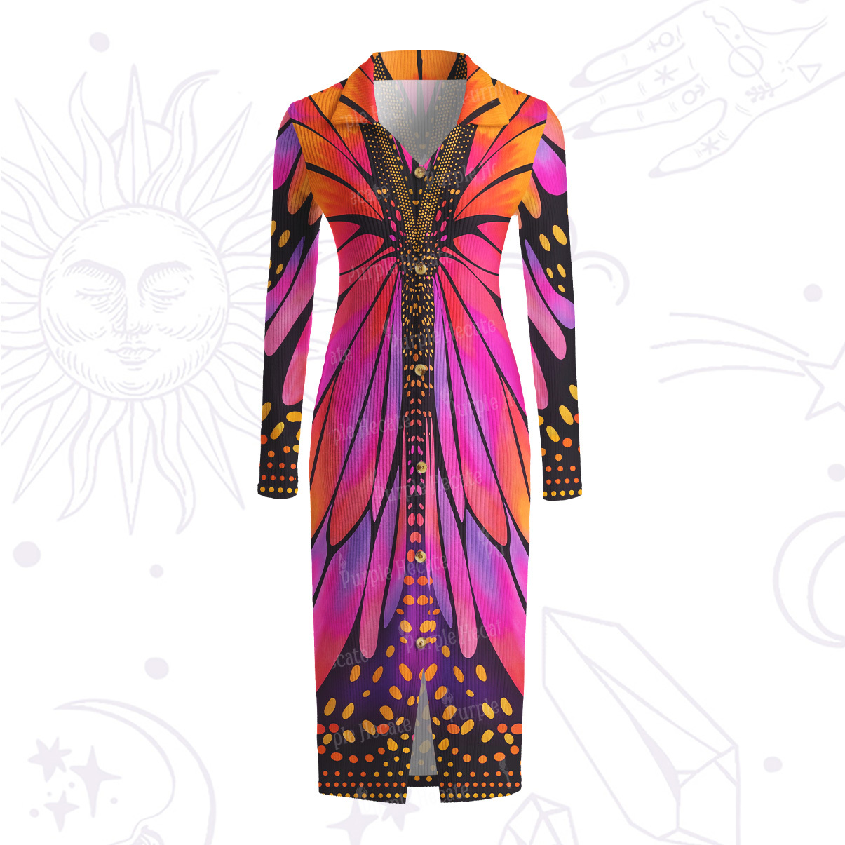 Purplehecate Butterfly Wings Ribbed Knit Dress
