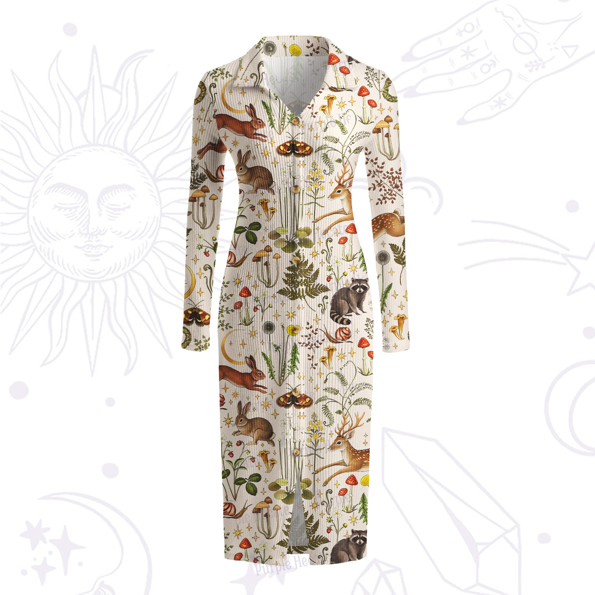 Purplehecate Enchanted Forest Animals Ribbed Knit Dress