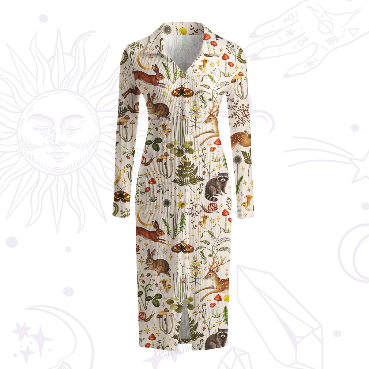 Purplehecate Enchanted Forest Animals Ribbed Knit Dress