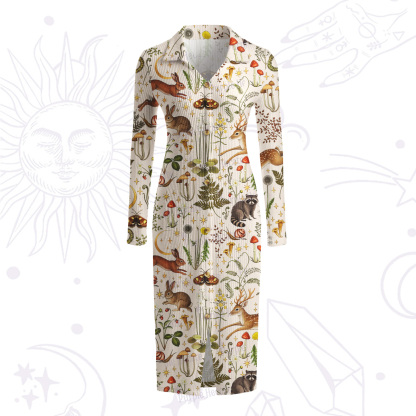 Purplehecate Enchanted Forest Animals Ribbed Knit Dress