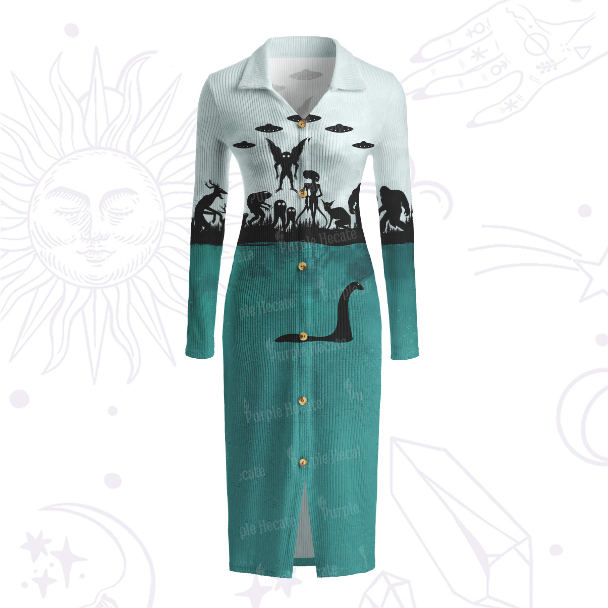 Purplehecate Alien Lake Monster Encounter Ribbed Knit Dress
