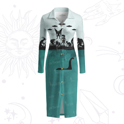 Purplehecate Alien Lake Monster Encounter Ribbed Knit Dress