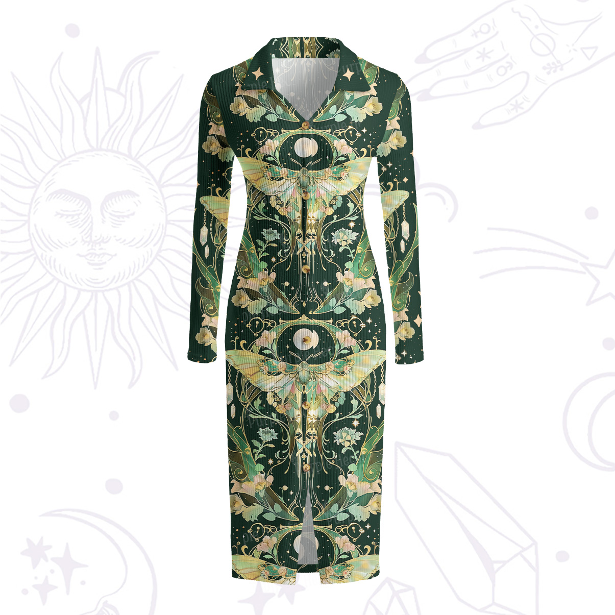 Purplehecate Moon Moth Rave Ribbed Knit Dress