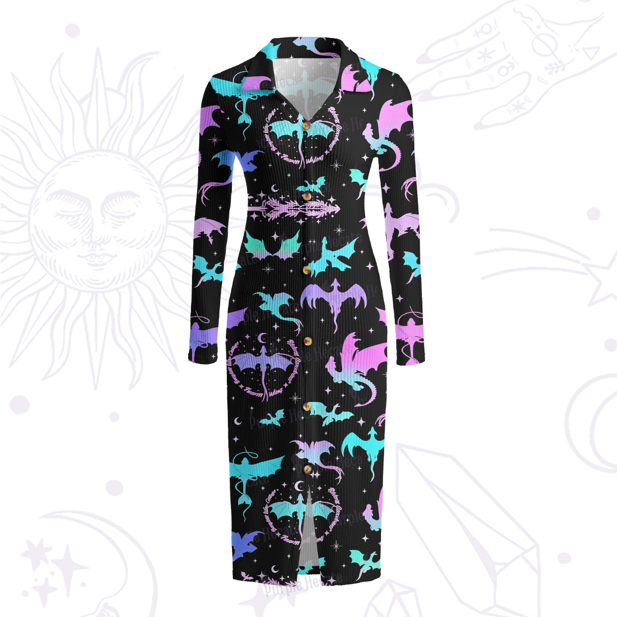 Purplehecate Neon Fantasy Dragon Allover Ribbed Knit Dress
