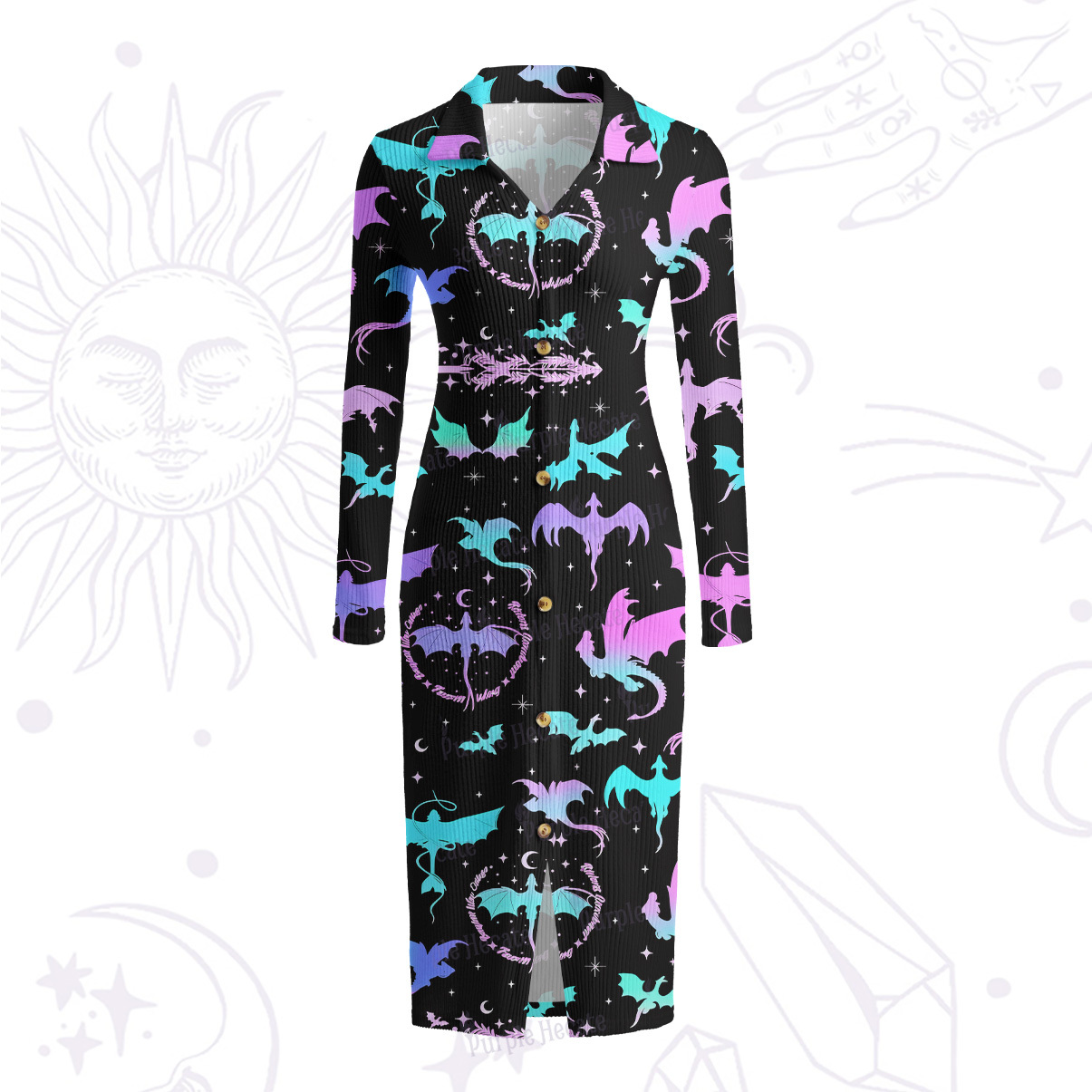Purplehecate Neon Fantasy Dragon Allover Ribbed Knit Dress