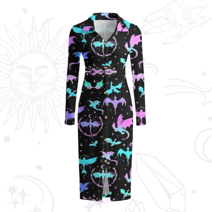 Purplehecate Neon Fantasy Dragon Allover Ribbed Knit Dress