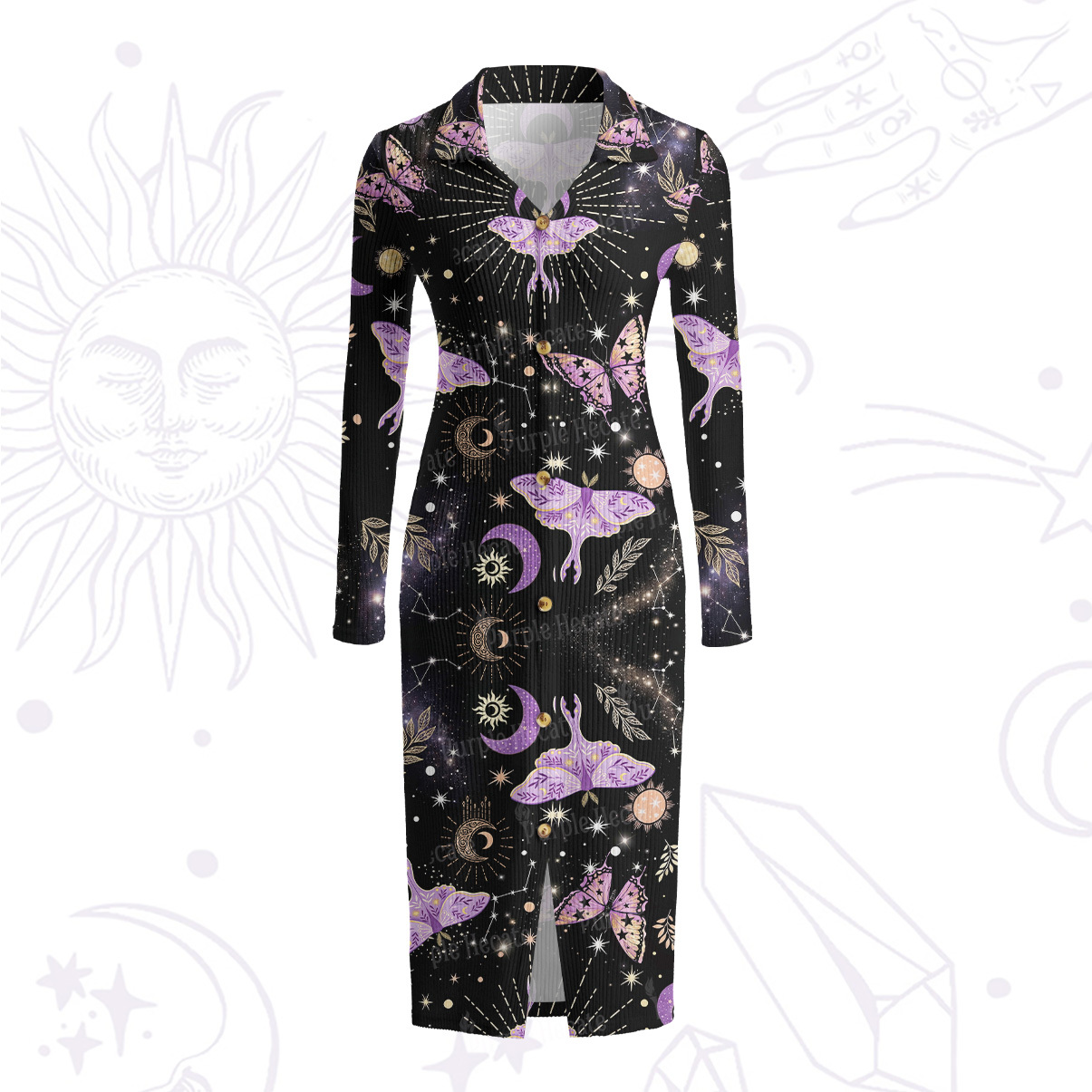 Purplehecate Starry Night Lunar Moth Ribbed Knit Dress