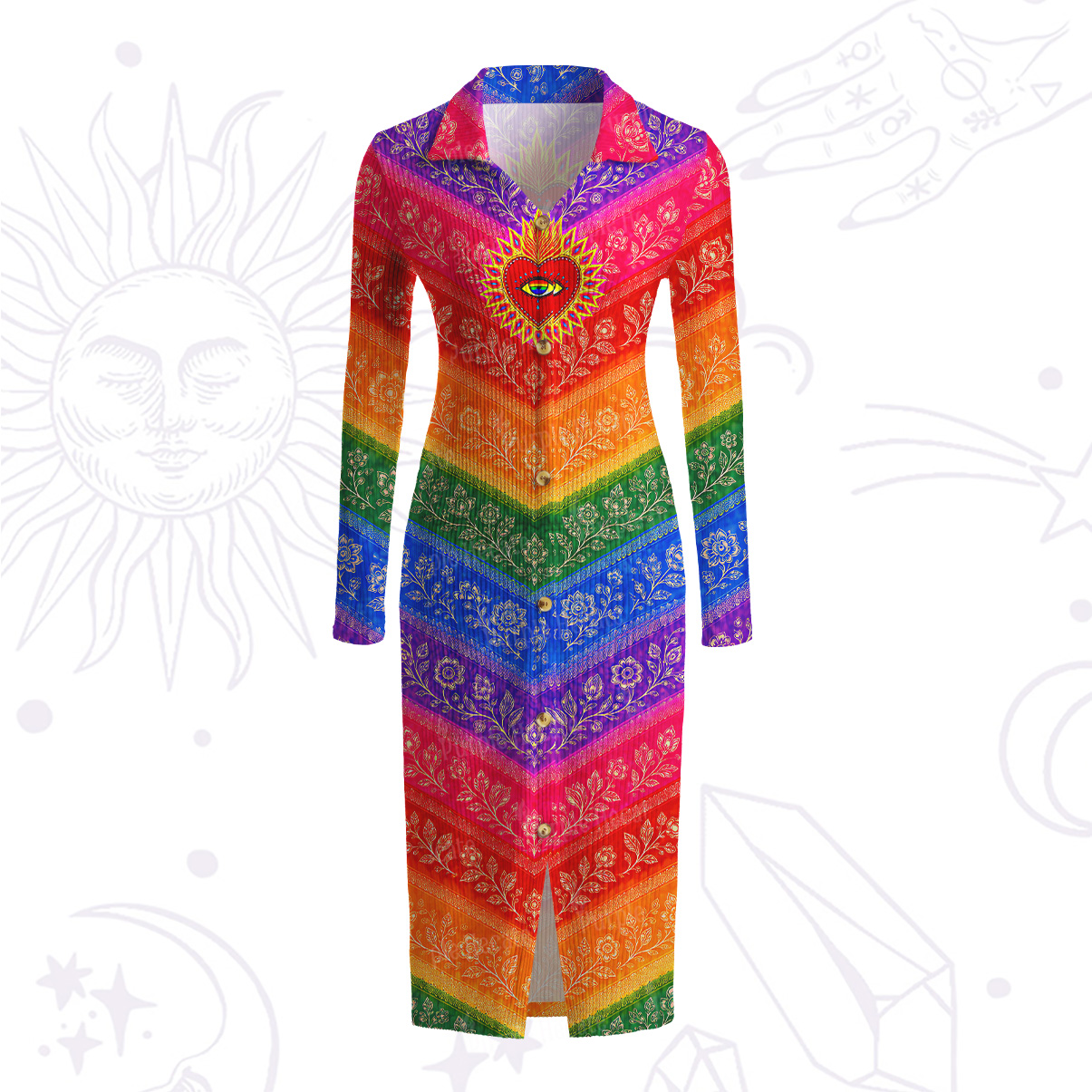 Purplehecate Rainbow Striped Sacred Heart Ribbed Knit Dress