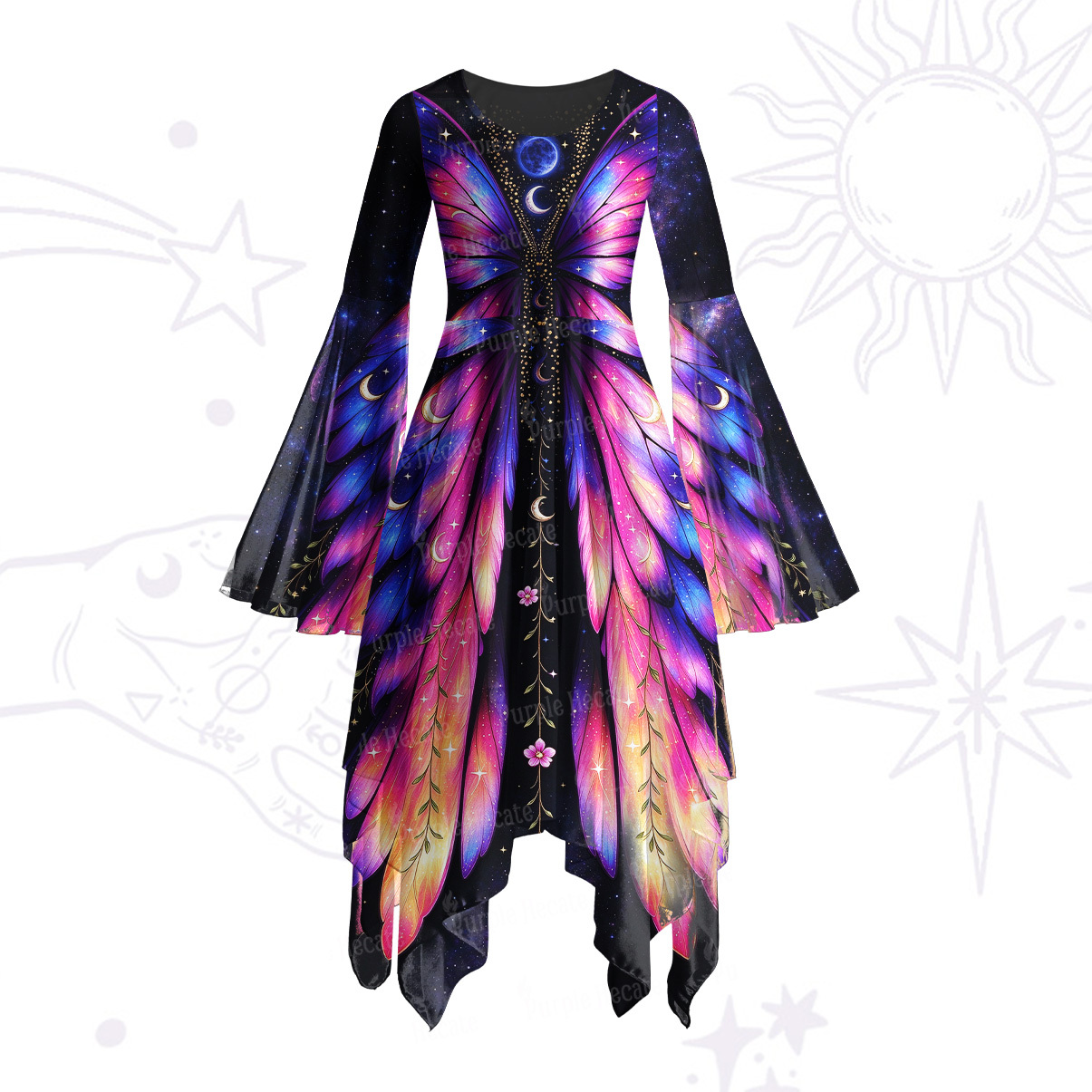Purplehecate Dance of Luminous Bees Bell Sleeve Dress
