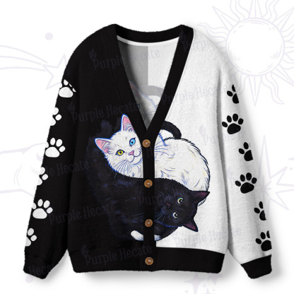 Purplehecate Yin Yang Cats Paw Ugly Cardigan Sweaters