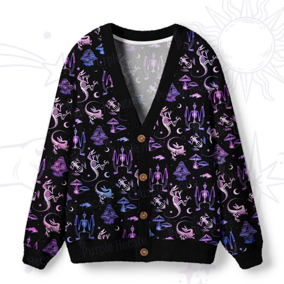 Purplehecate Neon Prehistoric Fantasy Ugly Cardigan Sweaters