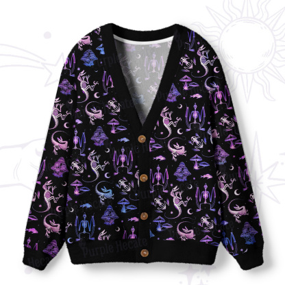 Purplehecate Neon Prehistoric Fantasy Ugly Cardigan Sweaters