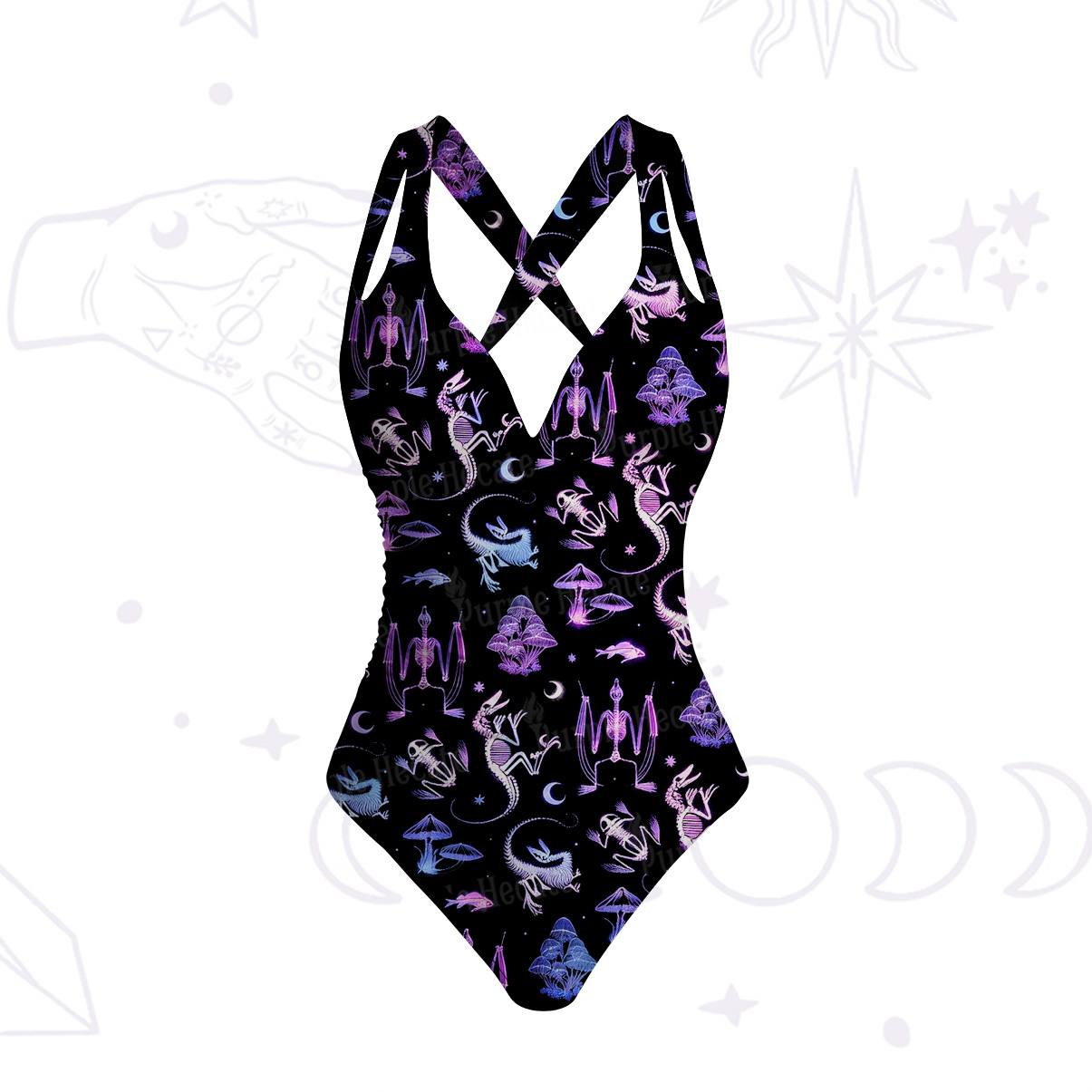 Purplehecate Neon Prehistoric Fantasy One-Piece Swimsuit