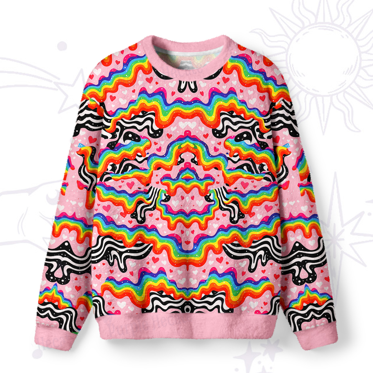 Purplehecate Groovy Melty Rainbow Hearts Wavy Fuzzy Ugly Sweatshirt