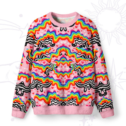 Purplehecate Groovy Melty Rainbow Hearts Wavy Fuzzy Ugly Sweatshirt