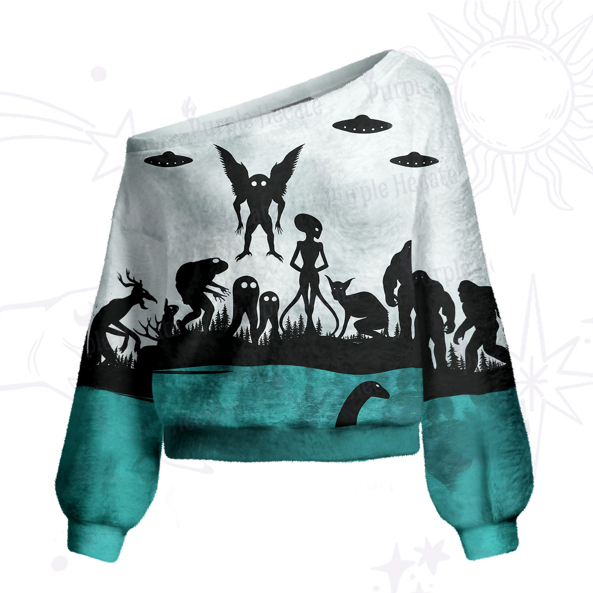 Purplehecate Alien Lake Monster Encounter One Shoulder Sweaters