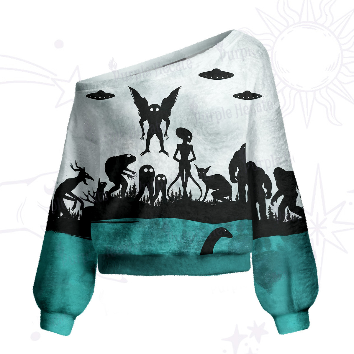 Purplehecate Alien Lake Monster Encounter One Shoulder Sweaters