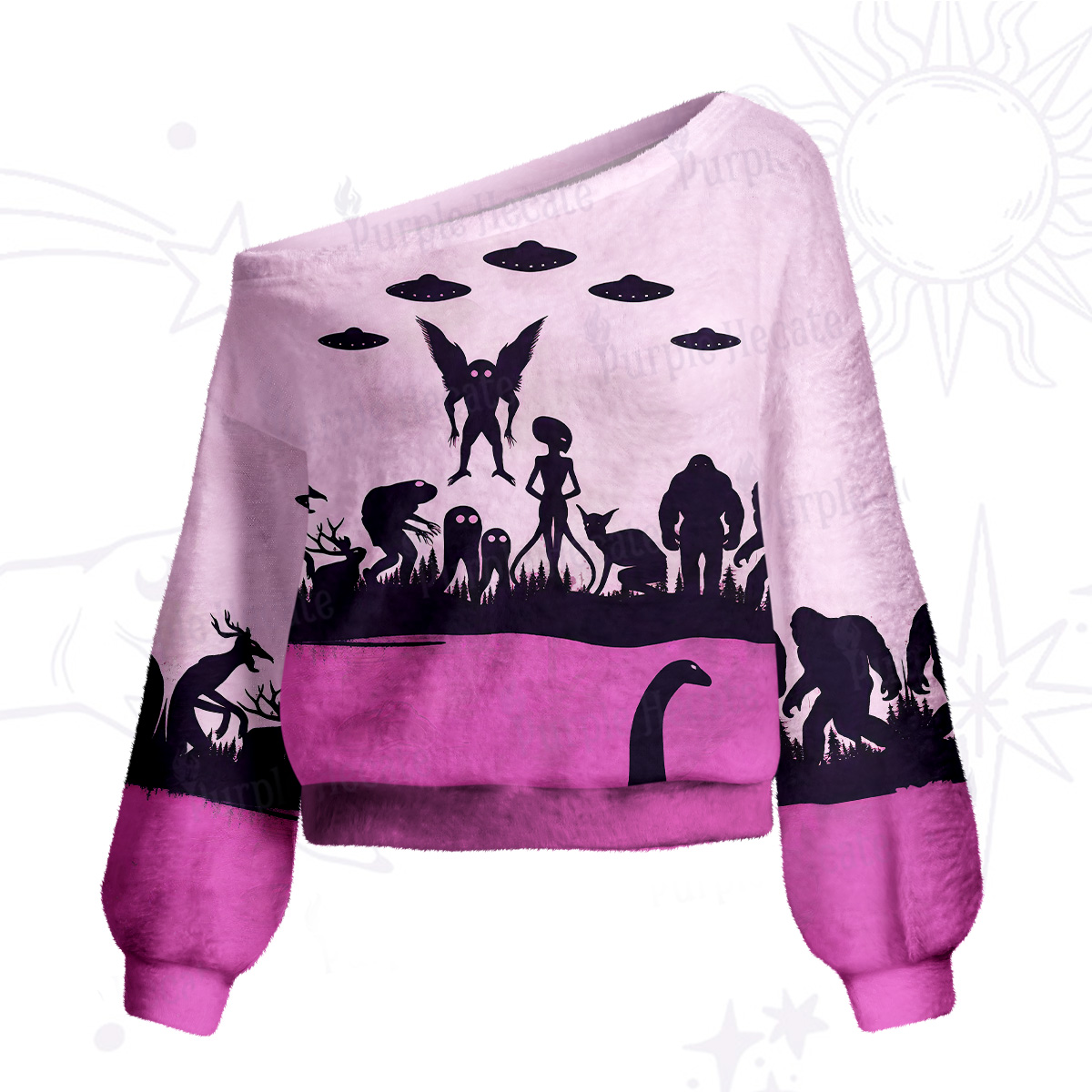 Purplehecate Alien Lake Monster Encounter One Shoulder Sweaters