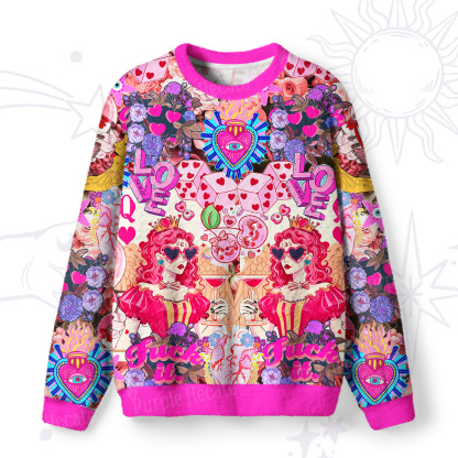 Purplehecate Queen of Hearts Angel Graphic Fuzzy Ugly Sweatshirt