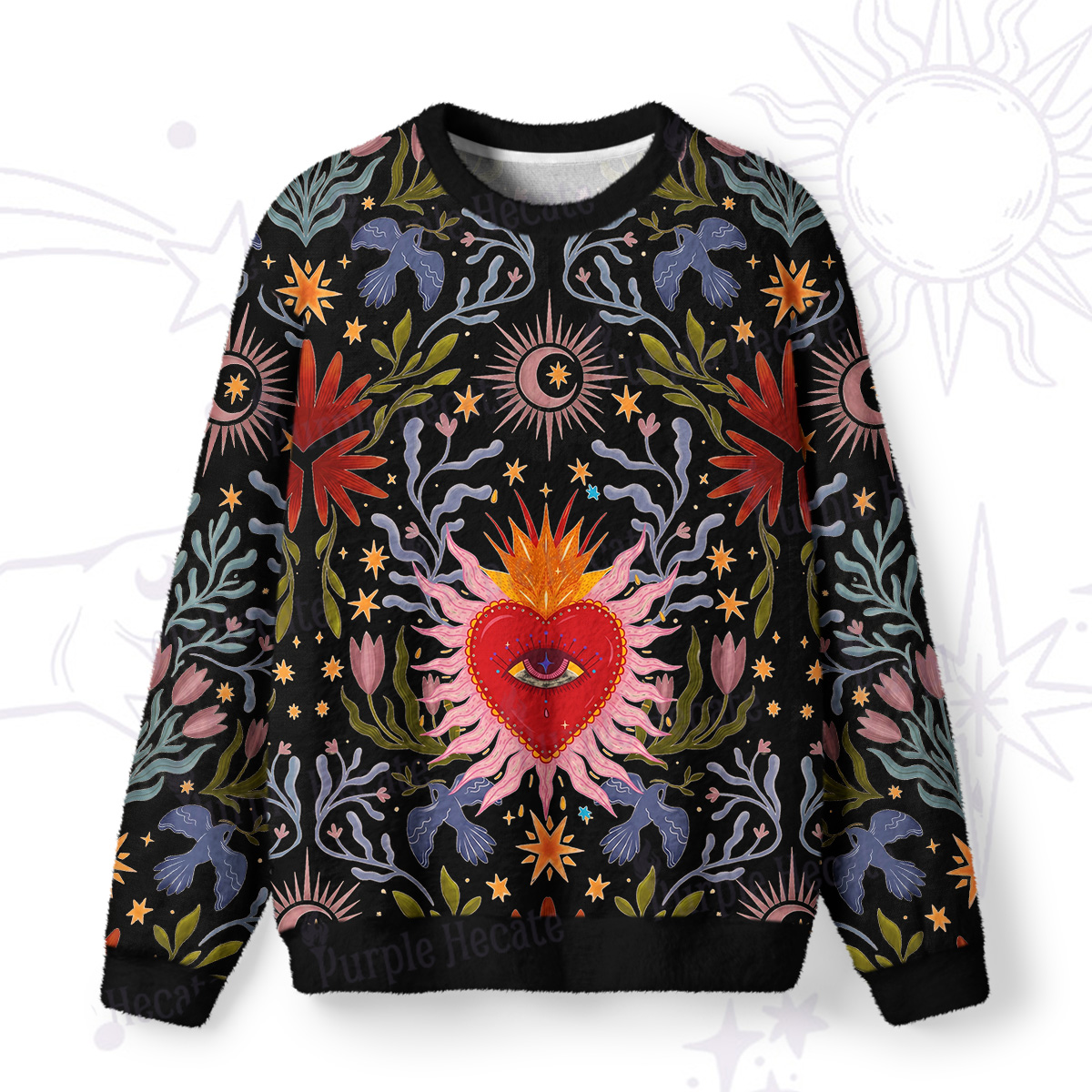 Purplehecate Sacred Flame Heart Fuzzy Ugly Sweatshirt