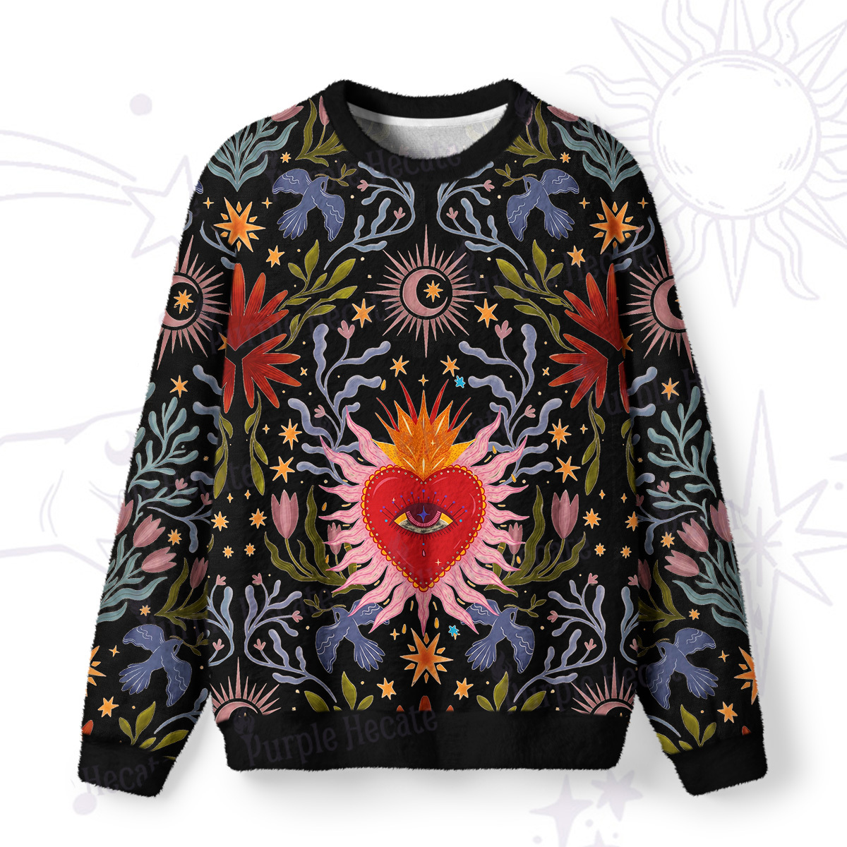 Purplehecate Sacred Flame Heart Fuzzy Ugly Sweatshirt