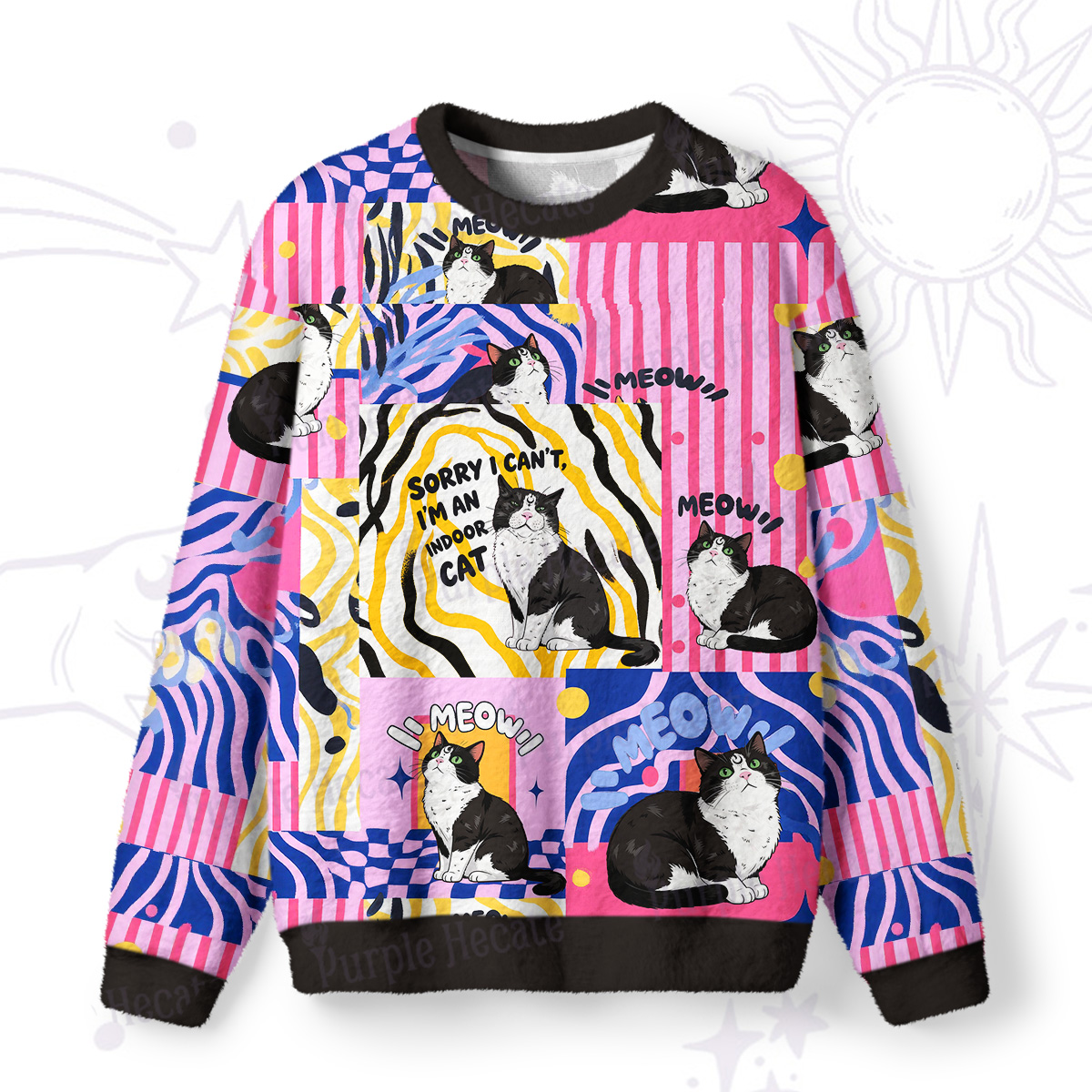 Purplehecate Sorry I Can't Go I'm an Indoor Cat Fuzzy Ugly Sweatshirt